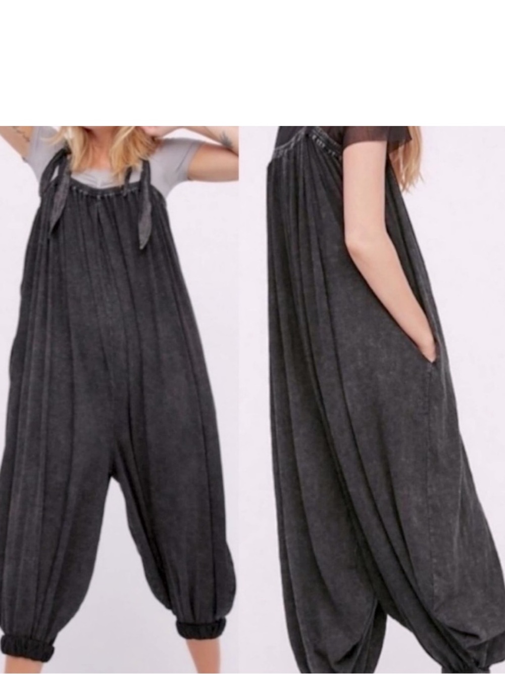 Free People Take It Easy Oversized Slouchy Romper Adjustable Cotton size S